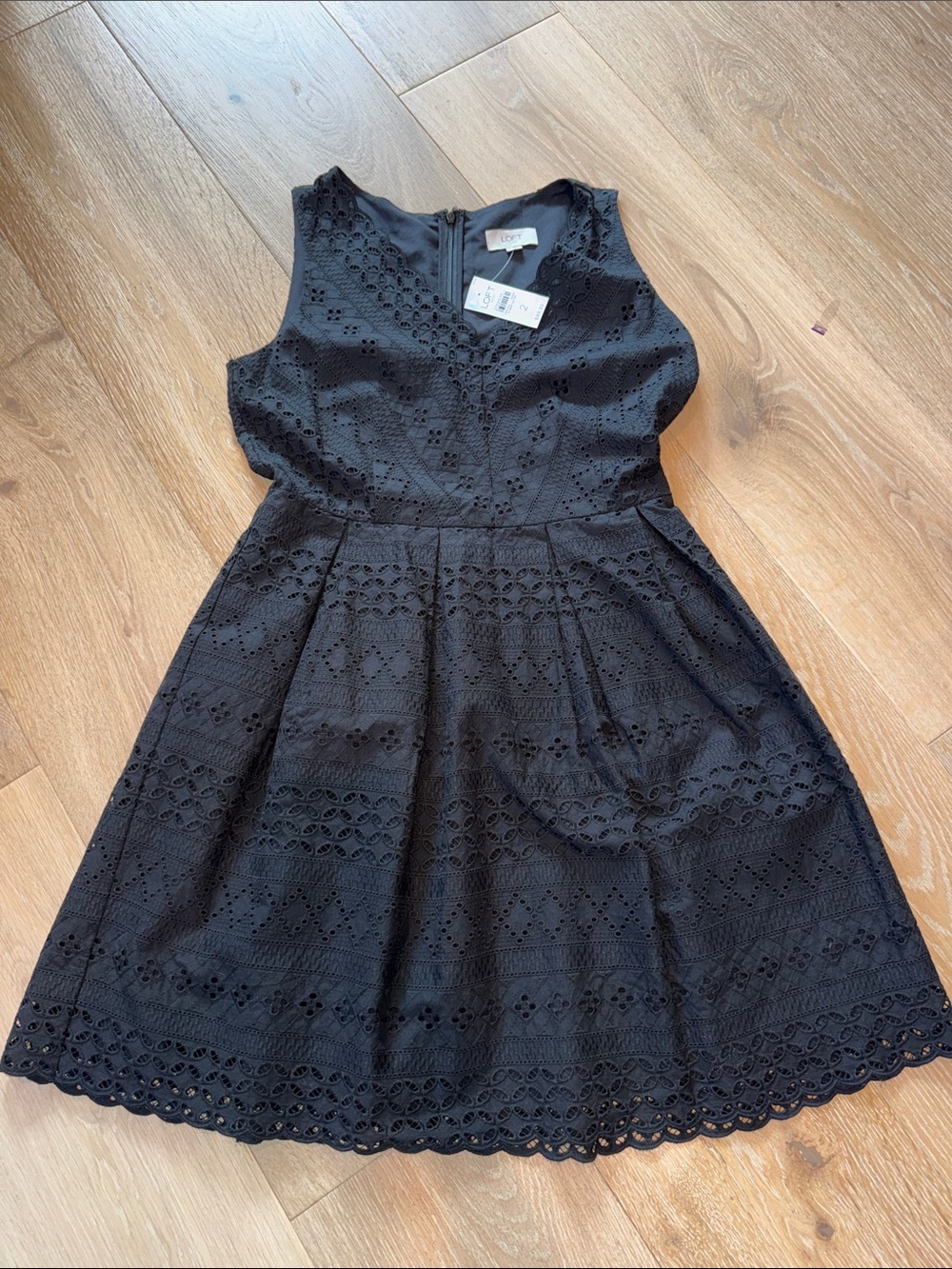 LOFT Black Eyelet Fit & Flare Womens Dress